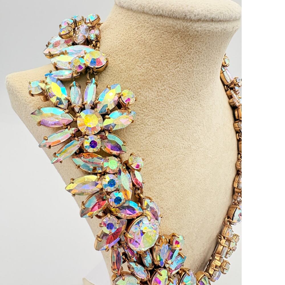 J.Crew Aurora Borealis Crystal Cluster Statement Necklace Gold Tone - Picture 6 of 10